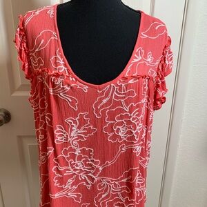 Liv Los Angeles embroidered coral/orange blouse flutter sleeves size 1X